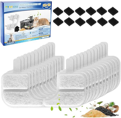 12+12 Pack Pet Water Fountain Filter Compatible with Qinliy 3.5L Cat Water Fountain with Filter, Cat Water Filter Fountain with Replacement Filters & Pump Pre-Filter Sponges