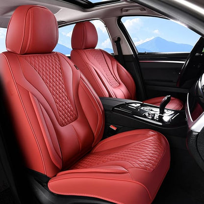 Coverado Waterproof Nappa Leather Car Seat Covers, Automotive Seat Covers，Front Car Seat Cushion & Car Seat Protector, Red Seat Covers Universal Fit for Most Cars, SUVs, Trucks