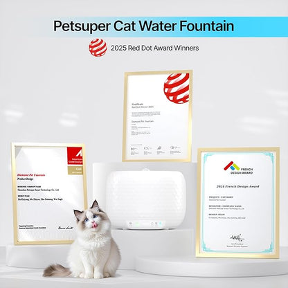 Automatic Cat Water Fountain 61oz/1.8L, Ultra Quiet Pump, BPA-Free & Detachable for Easy Cleaning, Includes 3 Replacement Filters (White, ABS)