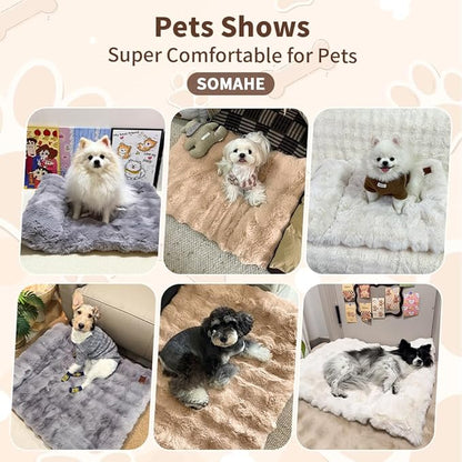 Plush Faux Fur Pet Bed Mat with Non-Slip Bottom, Self-Warming Cat Bed, Washable Pet Bed with Pillow for Cats & Medium Dogs, Machine Washable, 27x20 Inch, Coffee