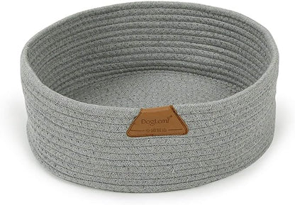 Cat Bed Basket Nest Round Cotton Rope Woven Warm Medium,Pet Sleeping Bed House Cute Fun Scratcher Scratching Scratch Mat Pad for Puppy Small Dogs Indoor Play Eco Washable Winter Summer (Gray)