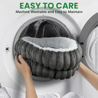 Cat & Dog Bed Kitten Bed,20in Washable Round Cat Beds for Indoor Cats, Super Soft Plush Faux Fur Pet Bed for Puppy and Kitten with Anti-Slip Bottom(Dark Grey)