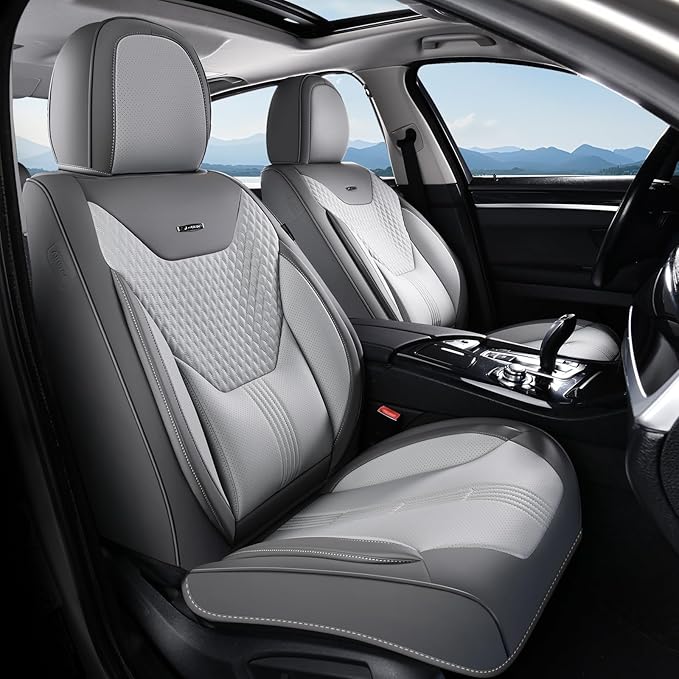 Coverado Car Seat Covers with Lumbar Support, Front Covers for Cars, Universal Automotive Seat Cover, Waterproof, Leather Car Seat Cushion, Interior Seat Protectors for Most Cars