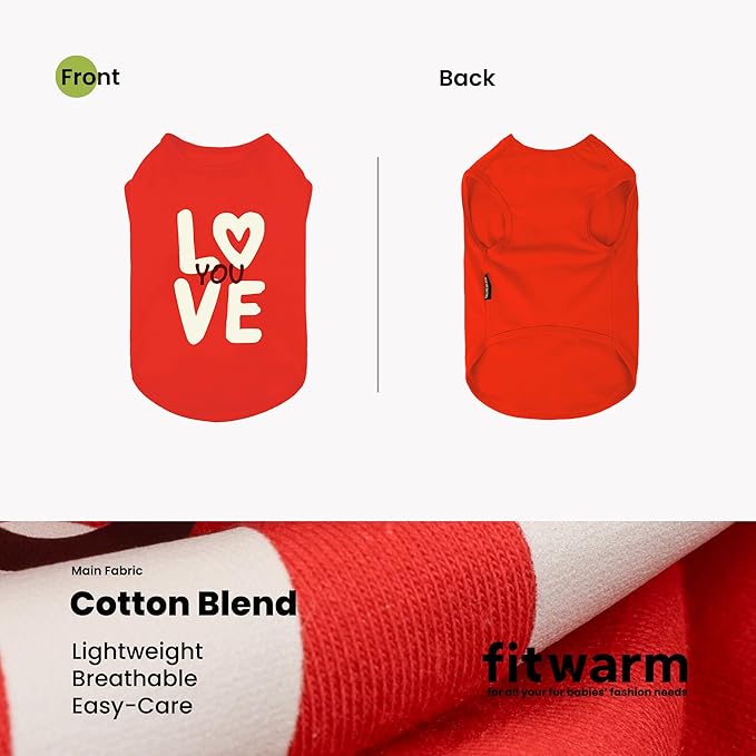 Fitwarm Love You Dog Shirt, Funny Valentines Outfit for Small Dogs Boy Girl, Festive Pet Clothes, Red, White, Large