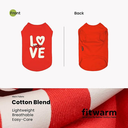 Fitwarm Love You Dog Shirt, Funny Valentines Outfit for Small Dogs Boy Girl, Festive Pet Clothes, Red, White, Medium