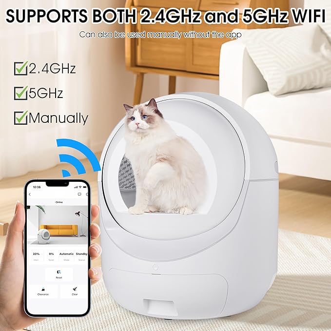 Self Cleaning Cat Litter Box, Smart Litter Box with Large Capacity, No Scooping, Odor Removal, APP Control Support 5G&2.4G WiFi, Easy Clean, Automatic Litter Box for Multiple Cats, Quiet
