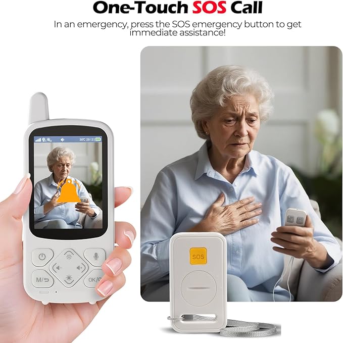 Elderly Monitor with Camera and Audio, Two-Way Talk Baby Monitors for Elderly Care, Call Button, Med Reminder Camera for Elderly Monitoring, for Seniors, Dementia Patients (No WiFi)