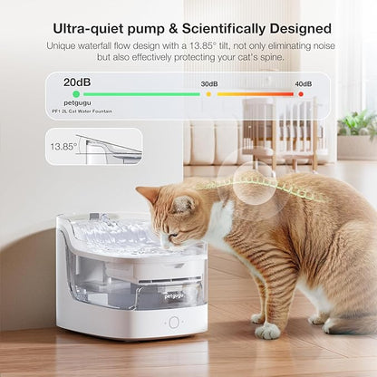 Petgugu 2L Cat Water Fountain Smart App Control,8 Layers Filtration Automatic Water Dispenser for Cats Dogs pet Water Fountain Wireless Pump 2.4G WiFi PF1