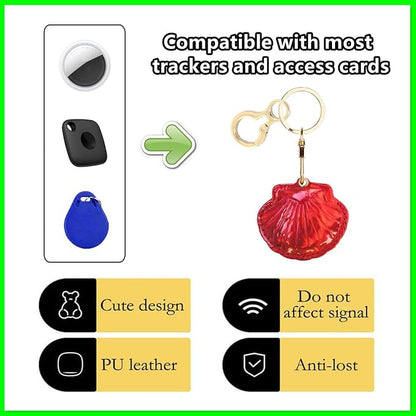 Leather Keychain Holder Case Compatible with AirTag,Cute Protective Bright Cover with Keyring,Anti-Scratch Finder GPS Tracker Case for Wallet Keys,bag,pets,Backpack(Red)