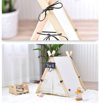 Pet beds, Pet Bed Tent Wooden Dog House Pet Bed Cat Bed Yurt Washable Kennel Cat Litter Small(60x55x65cm)