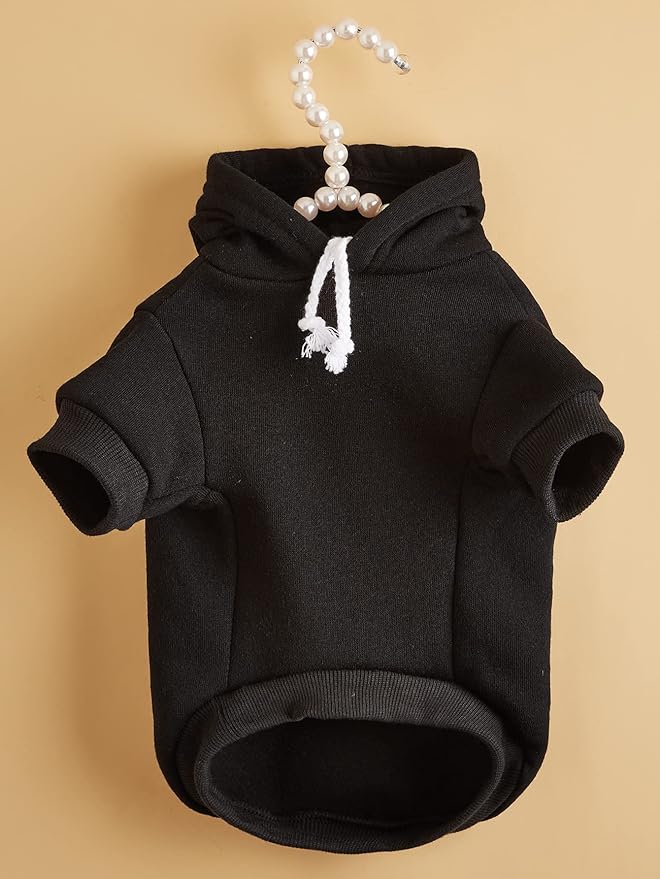 QWINEE Basic Dog Hoodie Sweatshirt Puppy Sweater Warm Cat Costumes Pet Clothes for Chihuahua Puppy Kitten Small Medium Dogs Black XX-Large