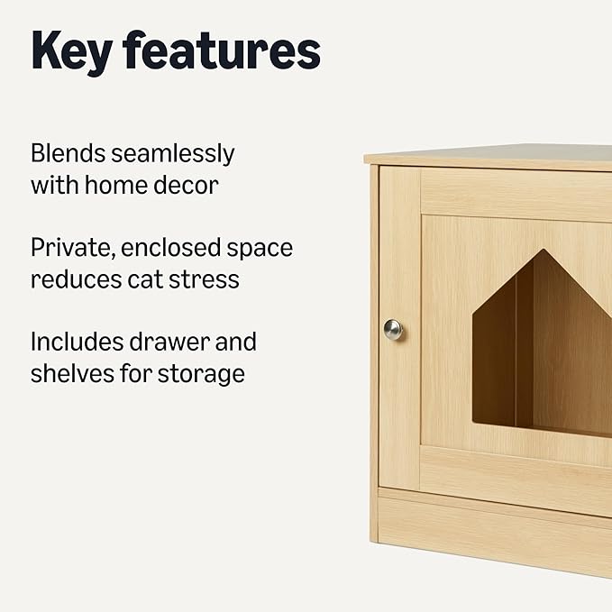 Amazon Basics Furniture-Style Cat Litter Box Enclosure, Oak