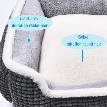 Luxury Square Grey Animal Bed - Super Soft, Washable, Anti-Slip & Water-Resistant, Suitable for Medium Size Dogs & Indoor Cats