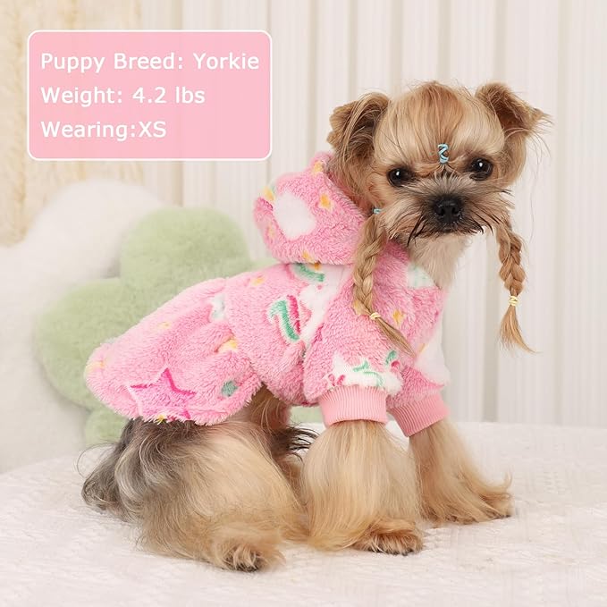 Dog Sweater Fleece Dog Hoodie Winter Puppy Clothes for Small Dogs Boy Girl Pet Hoodies Cold Weather Doggie Coats Fall Doggy Sweatshirt for Chihuahua Yorkie Cat Sweater Costume, Pink Rainbow, XS