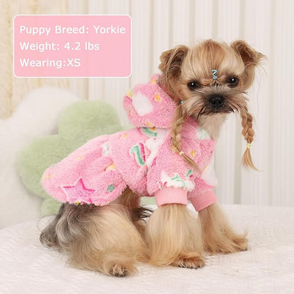 Dog Sweater Fleece Dog Hoodie Winter Puppy Clothes for Small Dogs Boy Girl Pet Hoodies Cold Weather Doggie Coats Fall Doggy Sweatshirt for Chihuahua Yorkie Cat Sweater Costume, Pink Rainbow, XS