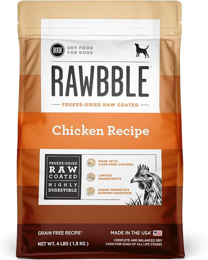 BIXBI Rawbble Freeze-Dried Raw Coated Dog Food, Chicken – Fresh Meat, No Meat Meals, Grain-Free – USA Made, 4 lbs
