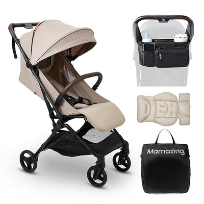 MAMAZING Ultra Air Lightweight Baby Travel Stroller with Carbon Fiber Frame, Compact & Airplane-Friendly, One-Handed Fold, 11.6 lbs, Perfect for Toddlers, Organizer & Cushion Included, Simply Taupe