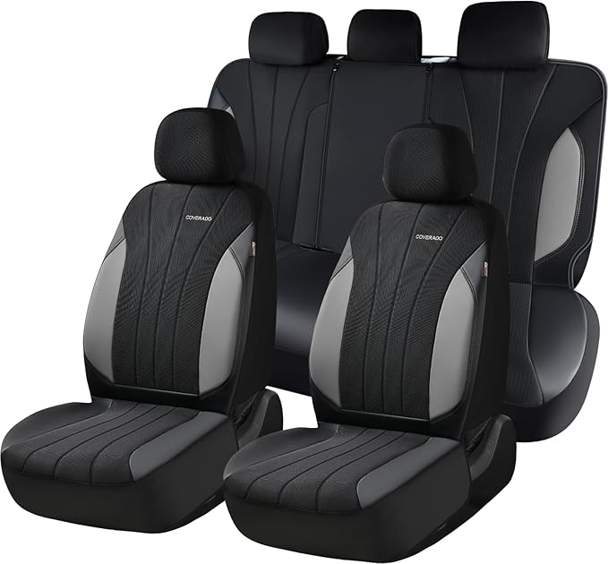 Coverado Automotive Seat Cover Full Set, Front and Rear Seat Covers, Waterproof Car Seat Covers 5 Seats, Luxury Car Seat Protectors Universal Fit for Most Vehicles, SUV, Truck, Sedan