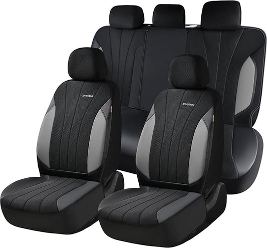 Coverado Automotive Seat Cover Full Set, Front and Rear Seat Covers, Waterproof Car Seat Covers 5 Seats, Luxury Car Seat Protectors Universal Fit for Most Vehicles, SUV, Truck, Sedan