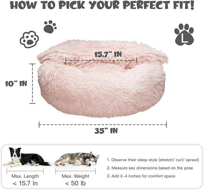 Himax Dog Beds for Large Dogs, Donut Dogs Beds with Blanket Attached, Calming Dog Bed Washable (20"/26"/35") Beige