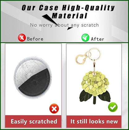 BORKUANA Leather Keychain Holder Case Compatible with AirTag,Cute Protective Cover with Keyring