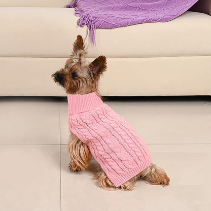 2 Pack Dog Sweaters for Small Dogs Winter Turtleneck Pullover Cable Knit Fleece Stretch Puppy Doggie Chihuahua Toy Poodle Yorkie Pomeranian Boy Girl Pet Clothes (XS, Pink & Purple)