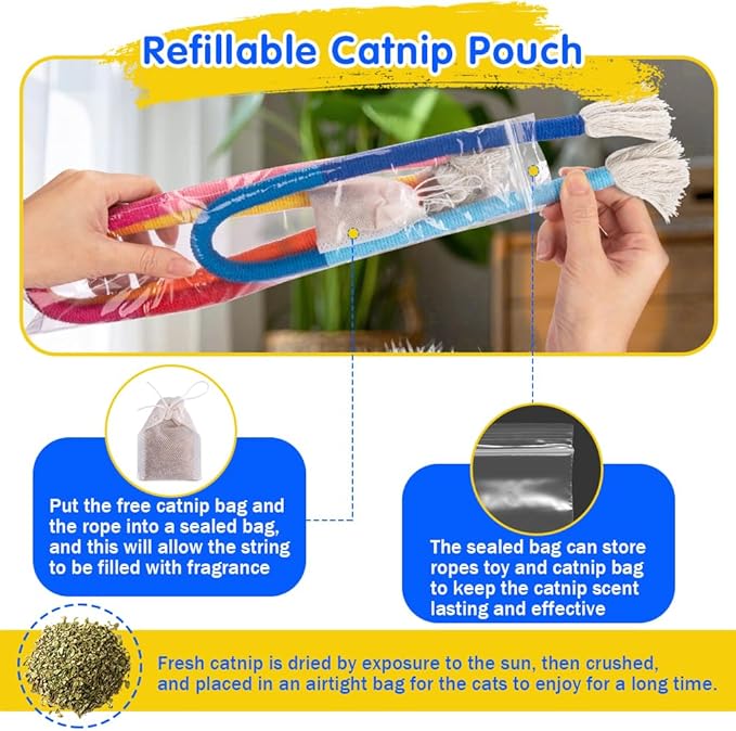 Retro Shaw Cat Toys Chew Ropes with Refillable Catnip for Indoor Kitten Teeth Cleaning, 3Pcs Interactive Cat Rope Kitty Toys for All Breeds 23.6 Inches