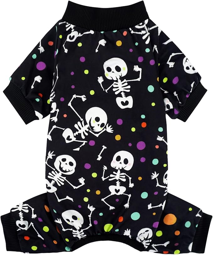XPUDAC Dog Halloween Pajamas for Small Medium Dogs Skull Costume Soft Puppy Clothes Pet Outfit cat Jumpsuits, X-Large