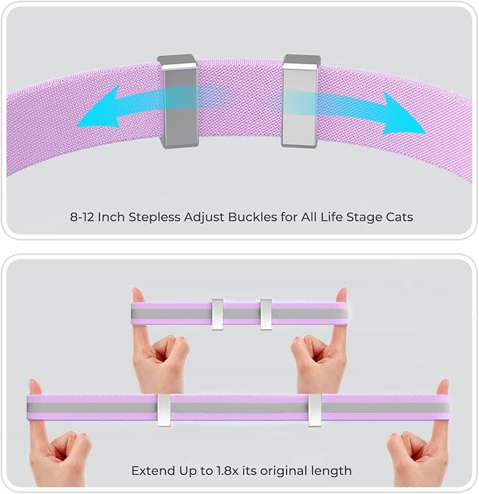 AirTag Cat Collar, Ultra Elastic Cat Tracker Collar (Reflective Violet) | Compatible with Apple Air Tag Holder, Lightweight, Scratch Resistant, Stepless Adjustable Pet Tracking Collars for Cat Kitten
