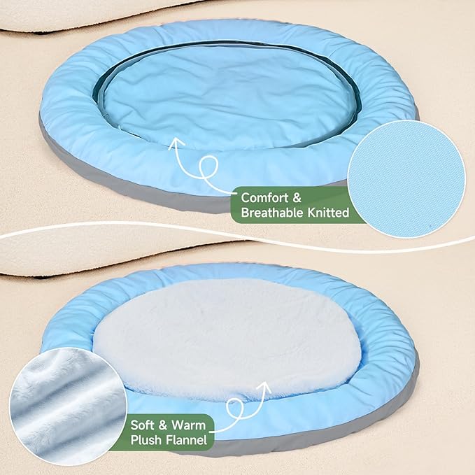Cat Beds for Indoor Cats, Round Dog Bed for Small Dogs, Puppy, Kitten -Soft Plush Washable Cat Bed Calming with Protective Shield (Blue，18 Inches)