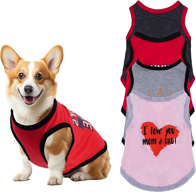 Pistha 4 Pack Dog Shirts Summer Printed Puppy Clothes Novel Sleeveless Pet T Shirts Dog Clothes for Small Medium Dogs Cats Boy(S)