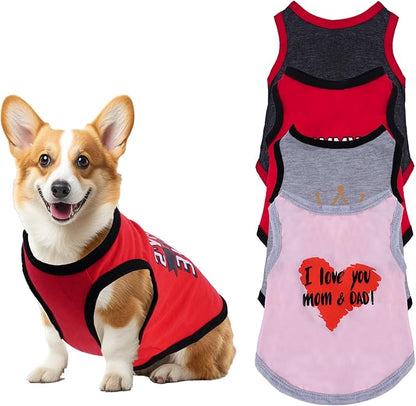 Pistha 4 Pack Dog Shirts Summer Printed Puppy Clothes Novel Sleeveless Pet T Shirts Dog Clothes for Small Medium Dogs Cats Boy(L)