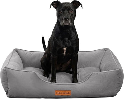 Modern Threads Luxury Dog Bed - Comfortable Tufted Velvet Cushion for Small to Large Dogs - Machine Washable - Durable & Cute Sleep Space for Pets - Pamper Your Pet with Cozy Beds - Charcoal