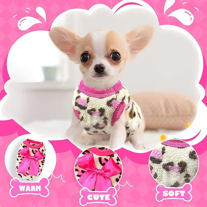 2 Pack Small Dog Sweaters Chihuahua Fleece Clothes XXS~S Dog Clothes for Teacup Yorkie Dogs Winter Warm Puppy Sweaters Boys Girls Tiny Puppies Extra Small Breed Custume (Pink+RED, Small)