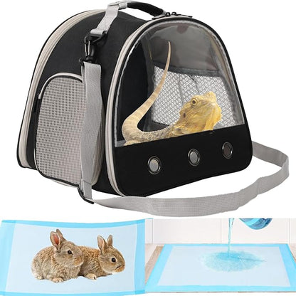 Small Animal Travel Carrier with Absorbent Pad Set, Pee Pad with Leak-Proof Quick-Dry Design for Guinea Pig,Portable Bearded Dragon Bag for Sugar Glider,Hedgehog,Rat,Bunny,Rat