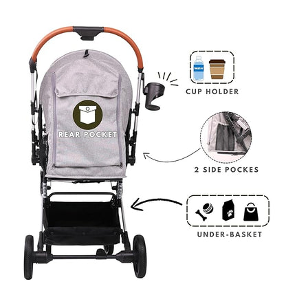 Bicystar Pet Stroller for Small Medium Dogs Cats Up to 45 lbs, Travel Lite Collapsible, All Terrain 4 Wheels for Jogging, Running, Grey