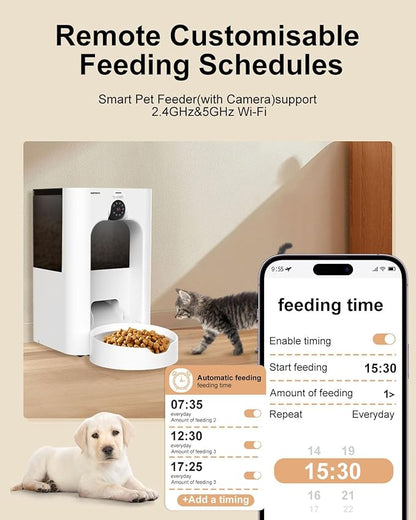 SANSCO Automatic Cat Feeder with Camera: Automatic Dog Feeder, 2K 3MP Video Recording Timed 2.4 & 5GHz WiFi App Control Pet Feeder Dispenser for Cat Dog, Rotates Up and Down, 4L