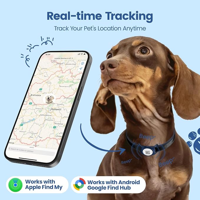 Smart Dog Tracker for Collar, for iOS & Android, Pet Location Tracker with Holder, No Monthly Fee, Real-Time Location Updates, IPX6 Waterproof, 365 Days Battery Life, GPS Dog Tracker, Blue
