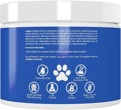 DNA PET Happy Healthy Organs & Glands Supplement For Cats, Freeze-Dried Raw Bovine Liver Grass-Fed Bone Marrow Heart Kidney Pancreas, Bovine Thymus Iron Multi Organ Powder, Joints Cat Vitamins 1.48 oz
