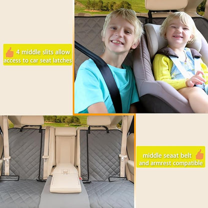 Dog Car Seat Cover, Deluxe Waterproof Pet Back Carseat Protector for Cars, SUVs, Trucks, Nonslip and Easy Cleanup Backseat Pet Cover for Automotive Rear Bench (Grey)