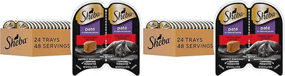 Sheba Perfect Portions Wet Cat Food Pate Tender Beef Entree,2.6 oz. Twin-Pack Trays,Cat Food Wet Recipe (,48 Servings),24 Count (Pack of 2)