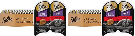 Sheba Perfect Portions Wet Cat Food Pate Tender Beef Entree,2.6 oz. Twin-Pack Trays,Cat Food Wet Recipe (,48 Servings),24 Count (Pack of 2)