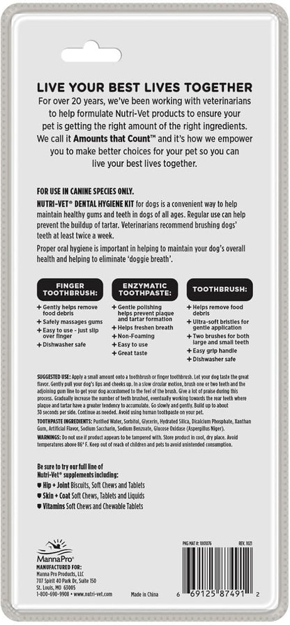 Nutri-Vet Dental Hygiene Kit for Dogs - Finger Toothbrush and Enzymatic Toothpaste - Chicken Flavor - 2.5 ounces