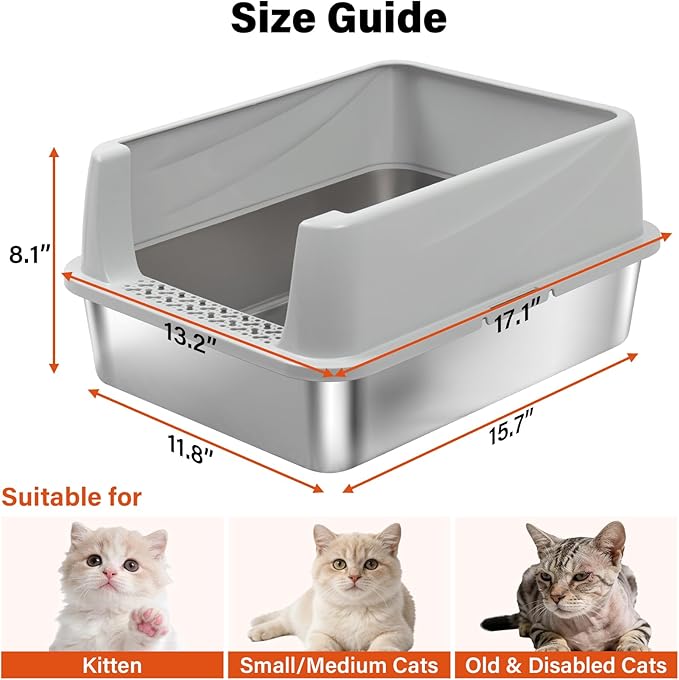 Medium Stainless Steel Litter Box with Lid, Metal Cat Litter Box with Covered, Easy Clean Non Stick No Smell