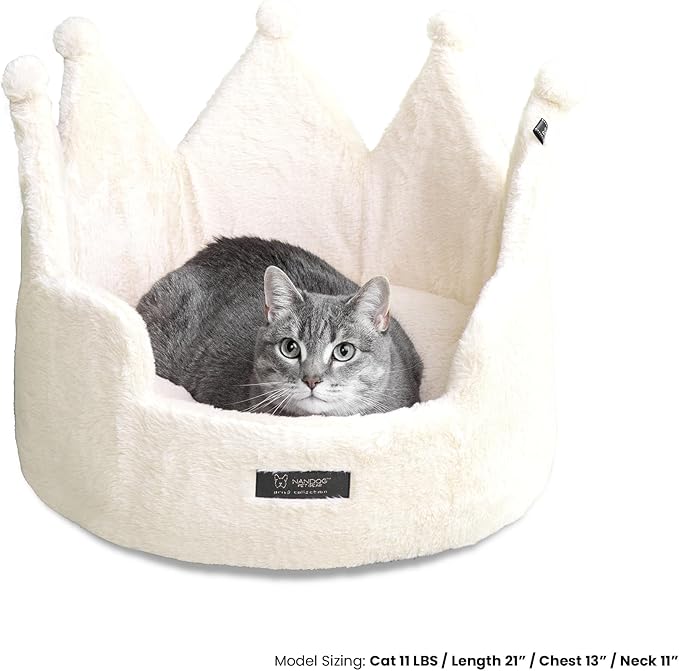 NANDOG Crown Dog Bed for Small Dogs & Cats – Soft Plush Round Pet Bed, Cozy Royal Design, Comfortable Indoor Puppy Bed for Crate or Kennel, White Cloud, Medium