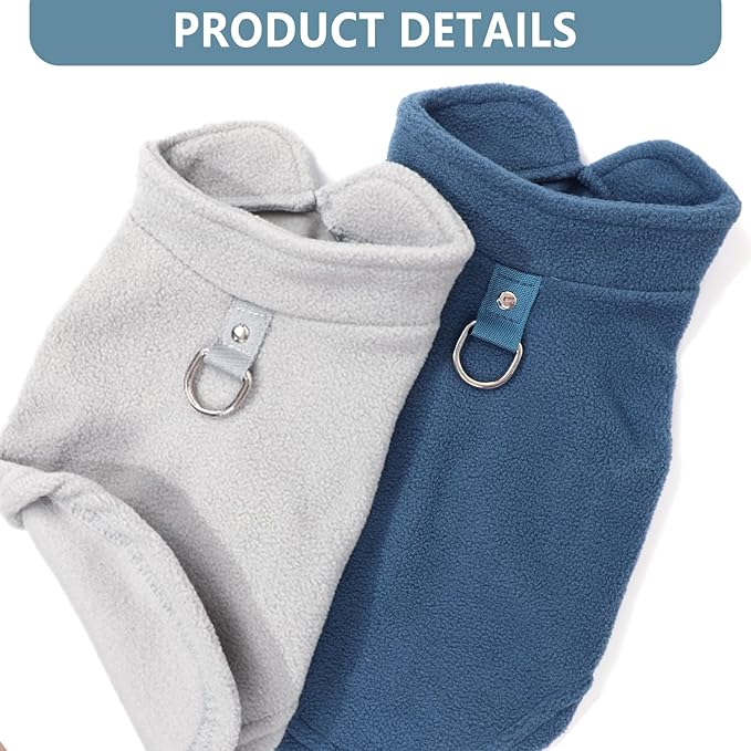 2 Pack Dog Sweater with Leash Ring Winter Warm Pet Sweater Thick Clothes Coat Fleece Dog Sweaters for Small Dogs Girl Boy for Chihuahua, French Bulldog, Dachshund,Large(12-18lbs)