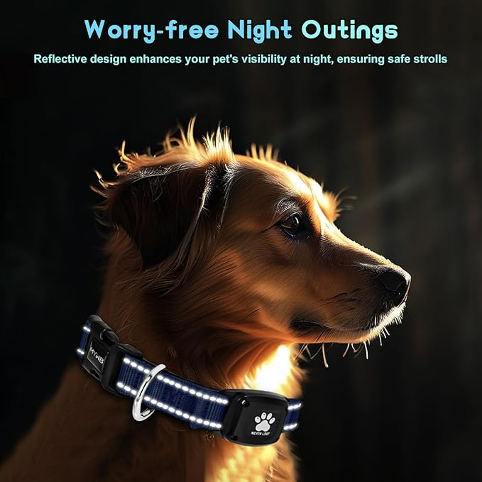 GPS Dog Collar Tracker 2-in-1,Reflective Waterproof Pet Collar,iOS-Only,No Monthly Fees,Unlimited Range,Ideal for Dog Tracking pet Tracker,for Small Medium Large Dogs(M (15"-20.5"), Blue)