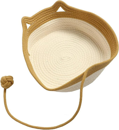 Handwoven Cat Bed, Cotton Rope Cat Basket Comfy Cat House for Summer and All Seasons, M Litter Basket with Unique Design, Easily Washed, Multifunctional Pet Supplies