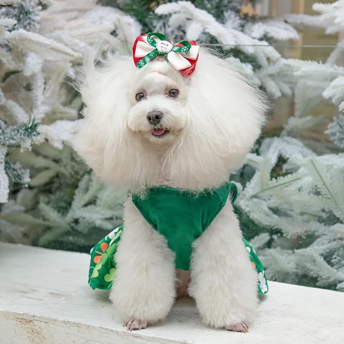 CuteBone St.Patrick's Day Dog Green Dress Velvet for Small Dogs Girl Puppy Dresses Clover Dog Clothes CVA13L-D