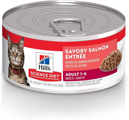 Hill's Science Diet Adult 1-6 Wet Cat Food, Salmon, 5.5 oz. Cans, 24-Pack